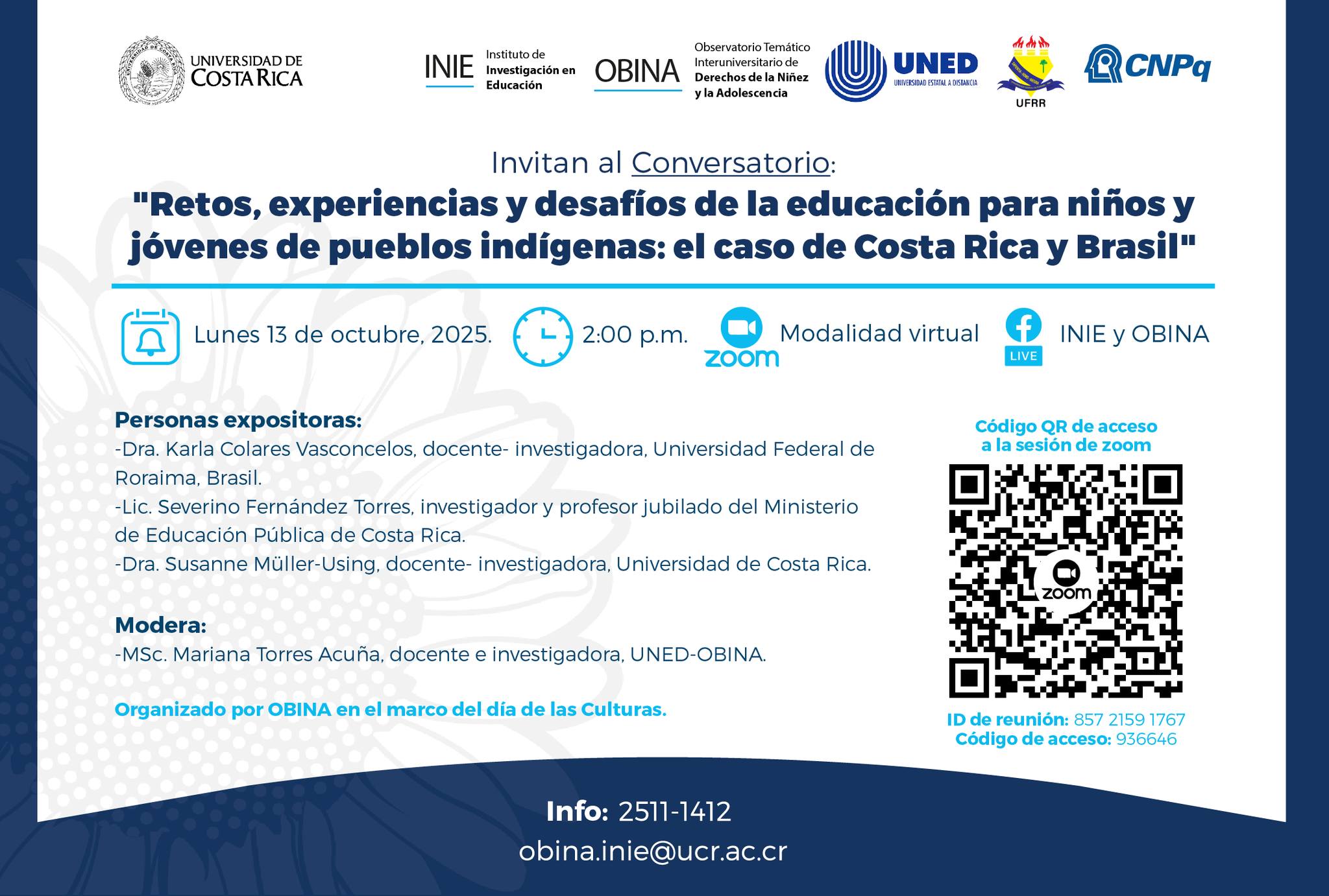 Conversatorio “Retos, experiencias y desafíos de la educación para niños y jóvenes de pueblos indígenas: el caso de Costa Rica y Brasil”