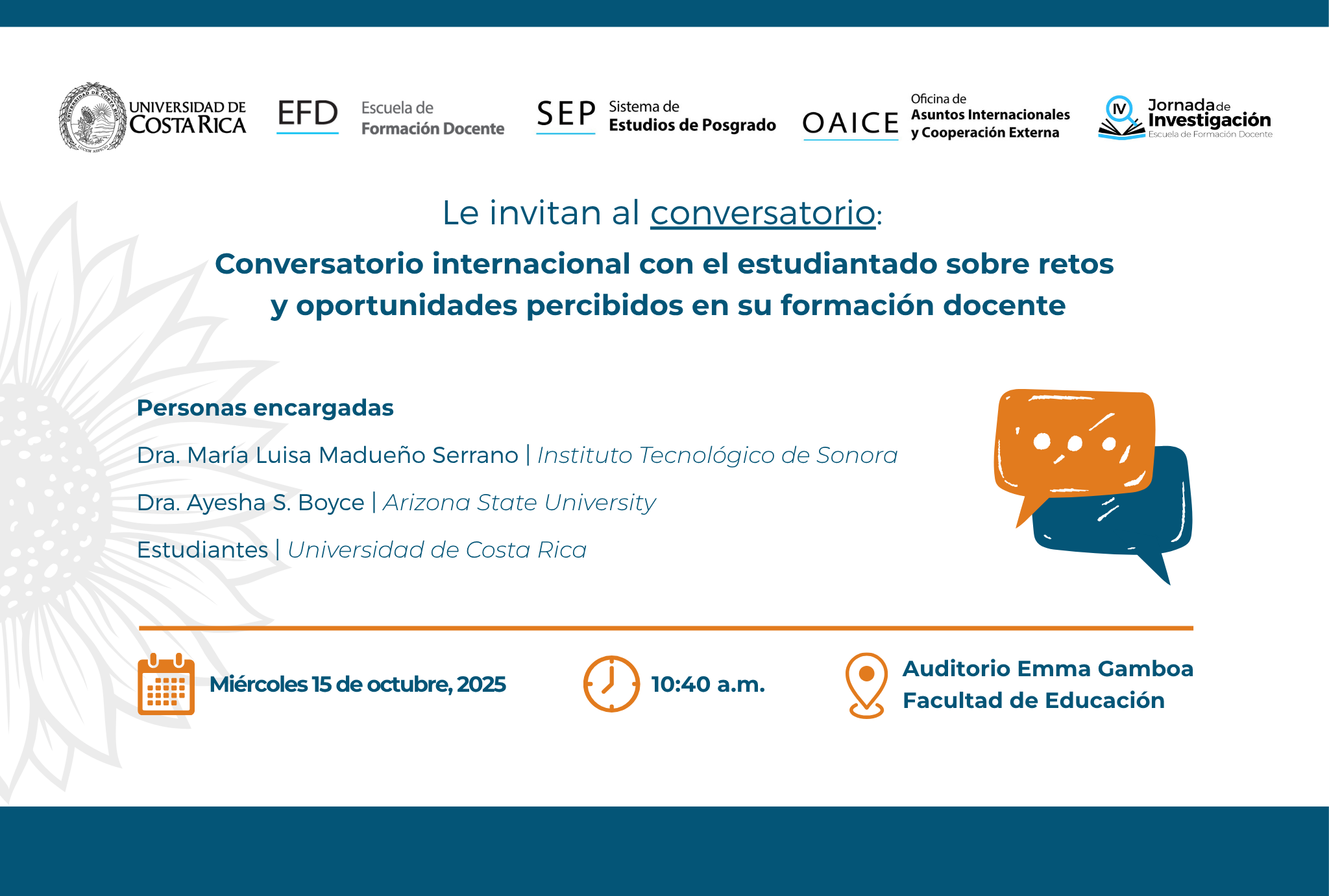 Conversatorio internacional: Retos y oportunidades percibidos en su formación docente