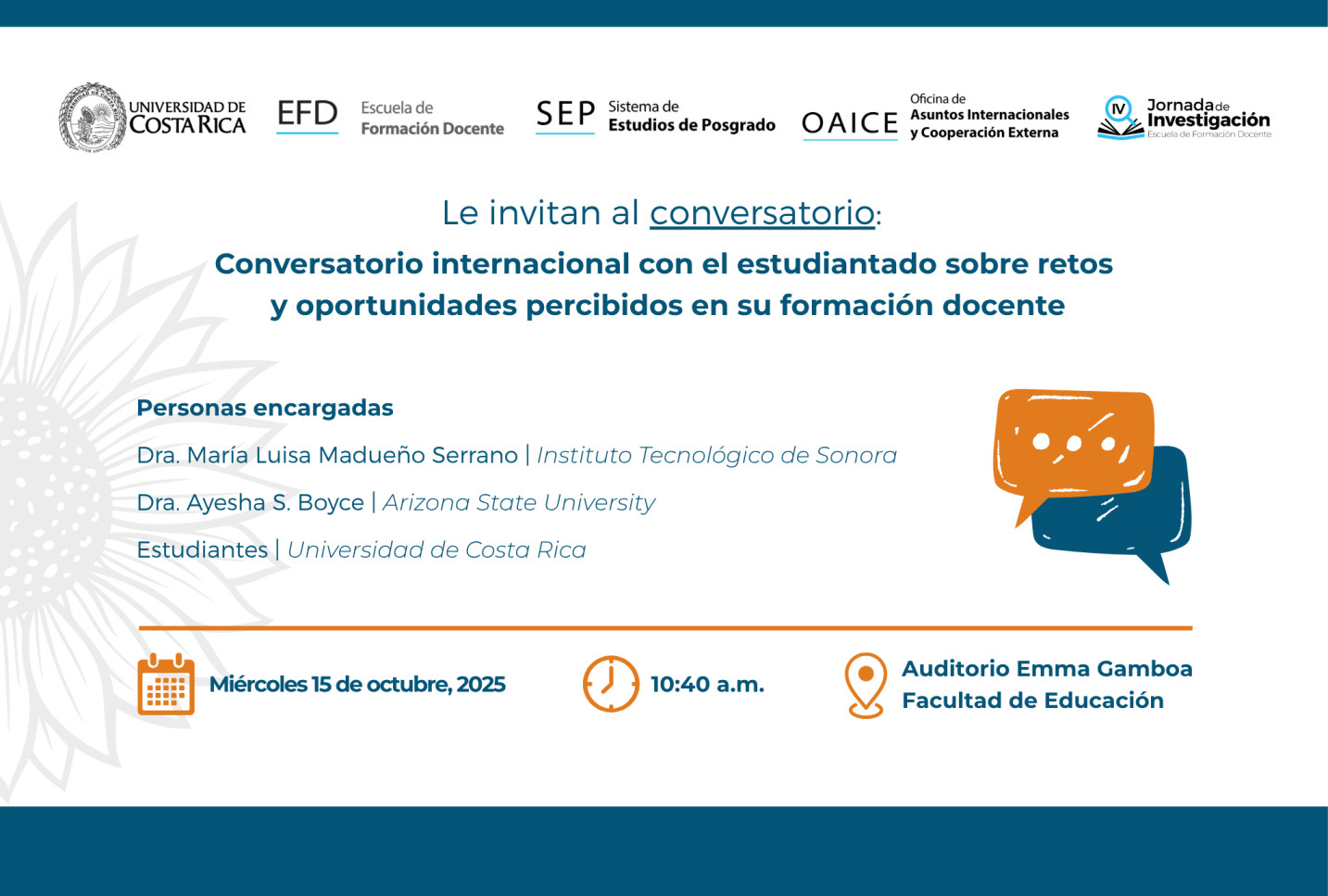 Conversatorio internacional: Retos y oportunidades percibidos en su formación docente