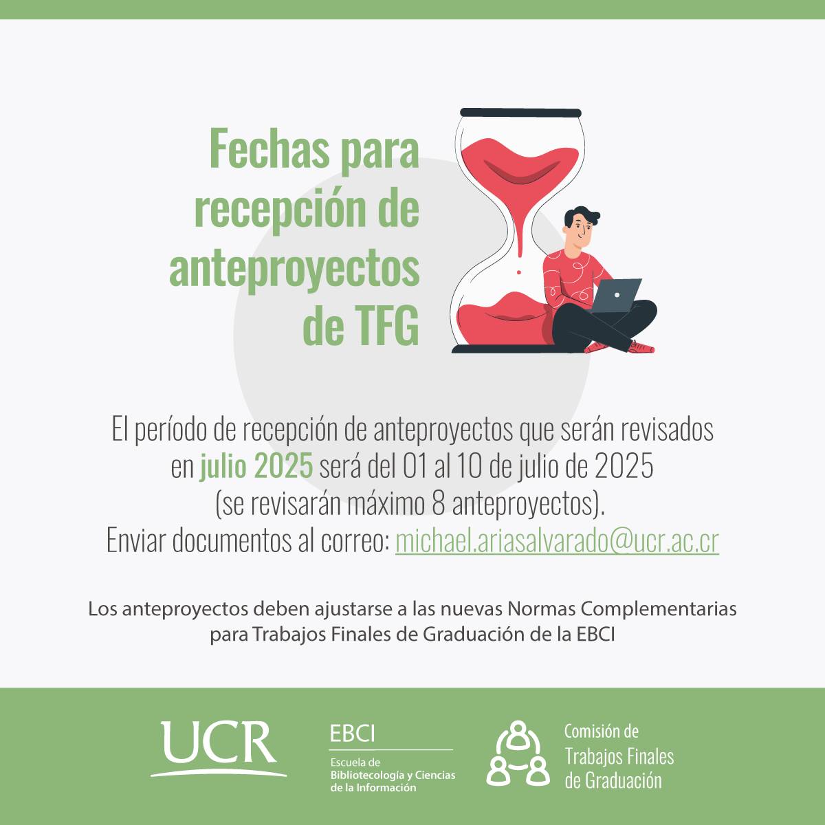 Fechas para recepción de anteproyectos de TFG