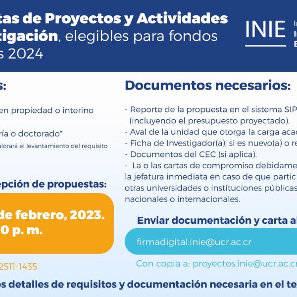 INIE: Recepción de Propuestas de Proyectos y Actividades de Investigación